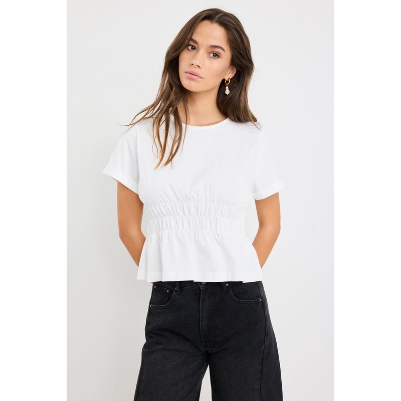 Svelte Ivory Shirred Detail SS Tee