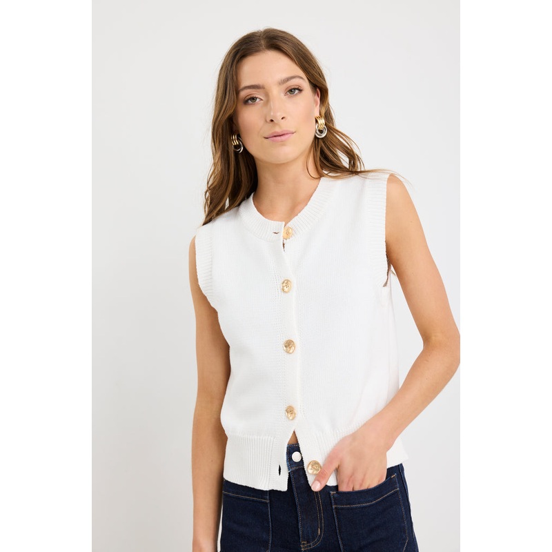 Trait Ivory Soft Mid Weight Crewneck Knitted Vest Top