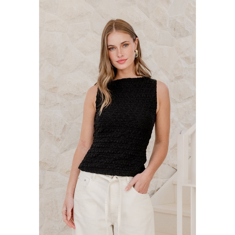 Untamed Black Lace Sleeveless Boatneck Top