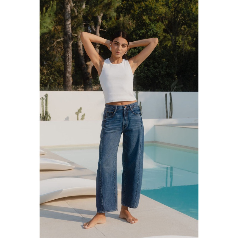 Varsity Deep Blue Forward Seam Barrel Jeans