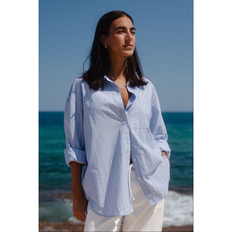 You Got This Blue Navy Stripe Oversized Boyfriend Shirt