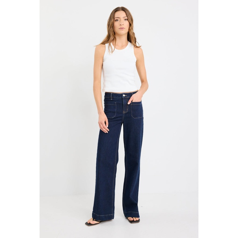 Zoey Indigo Tall High Rise Wide Leg Pocket Jean