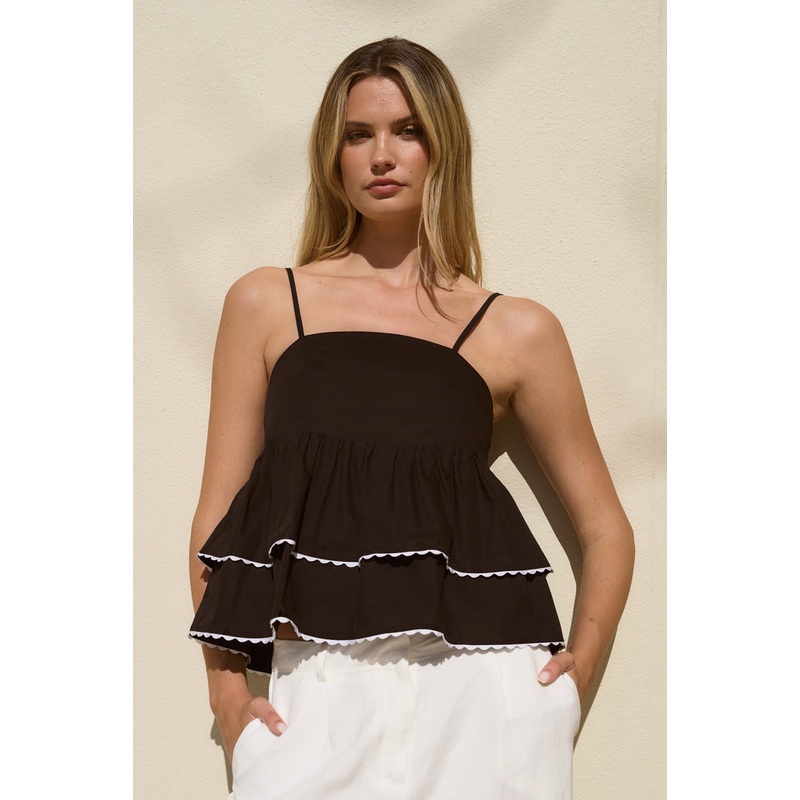 Admire Black White Trim Strappy Babydoll Cami