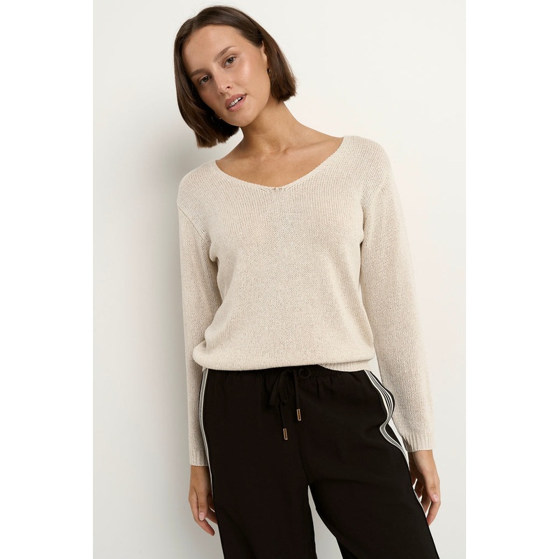 Afternoon Natural Relaxed V Neck Knit Jumper