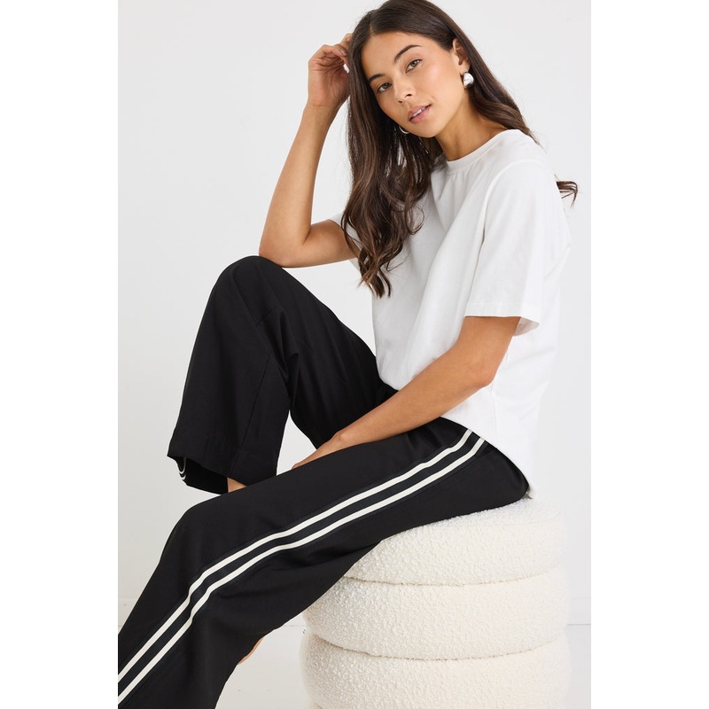 Ambient Black Contrast Waist Wide Leg Pants