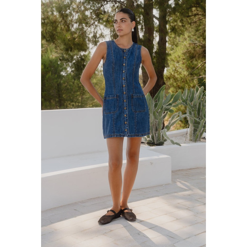 Avenue Marine Blue Denim Mini Vest Dress