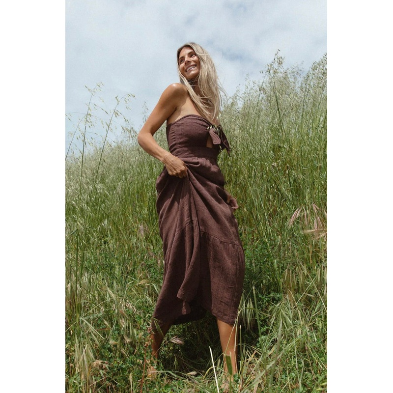 Carli Coffee Strapless Maxi Dress