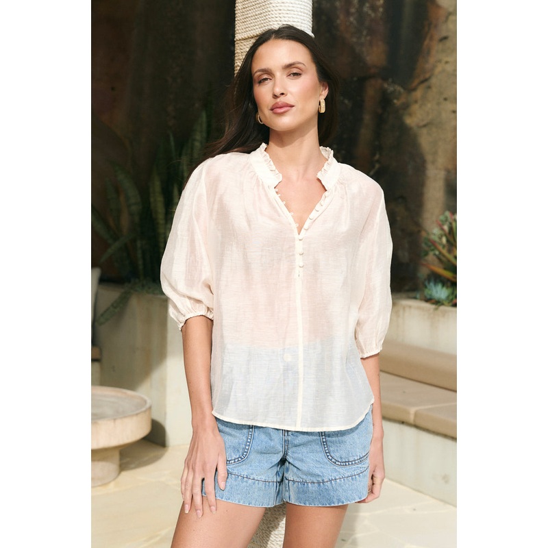 Closure Ivory Sheer High Neck Buttoned SS Top