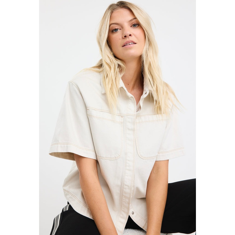Crucial Ecru Denim Short Sleeve Shacket