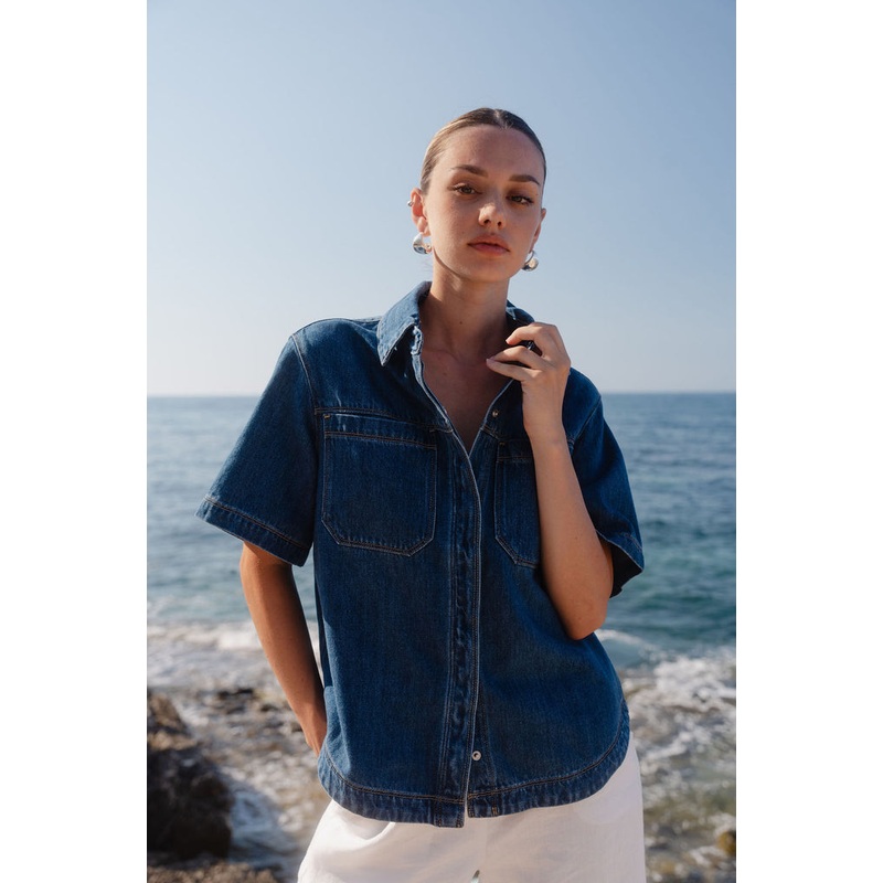 Crucial Storm Blue Denim Short Sleeve Shacket