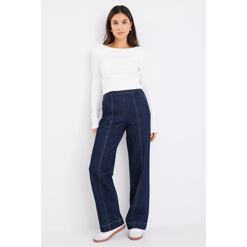 Imperial Indigo Flat Front Wide Leg Jean