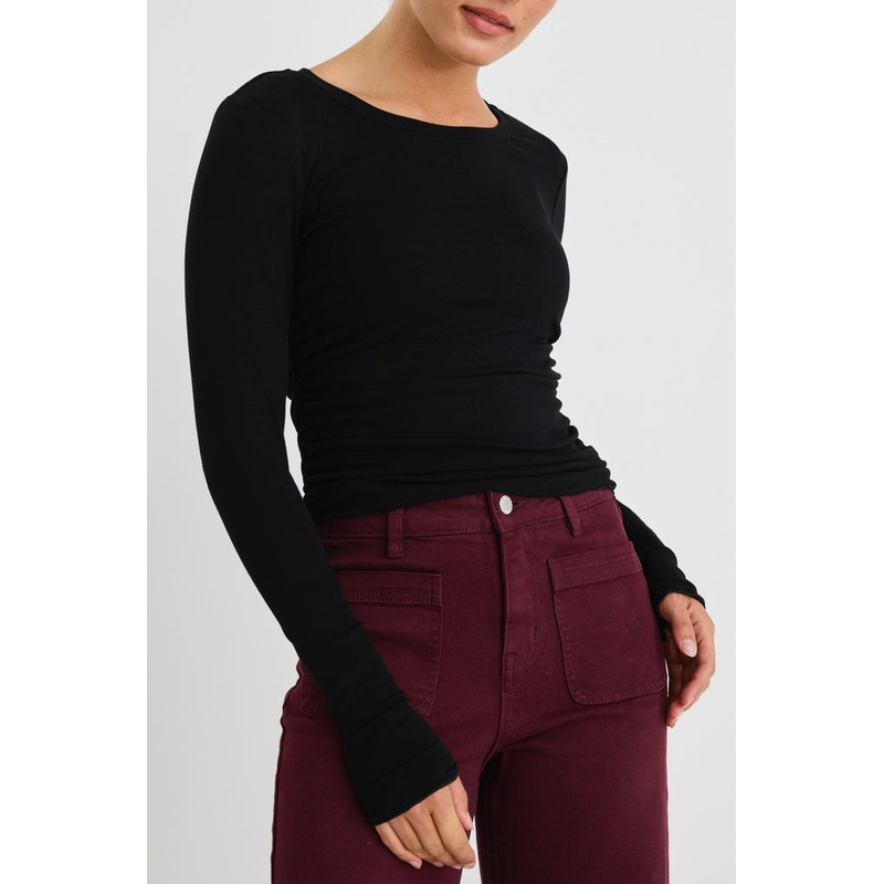 Muster Black Stretch Rouched Side Crew Top