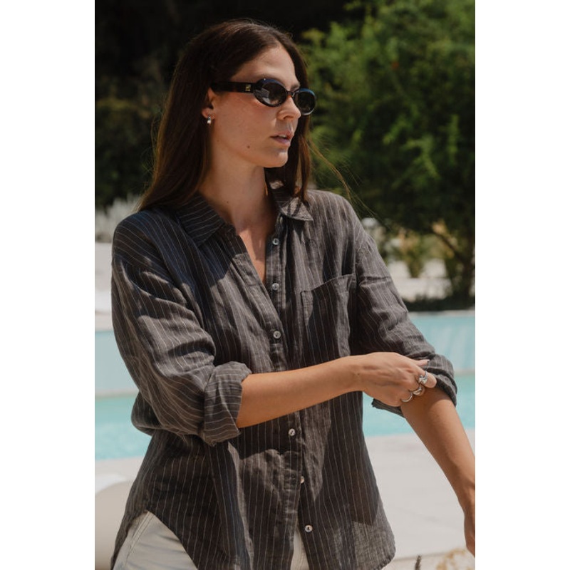 Optimum Khaki Stripe Linen Classic Shirt