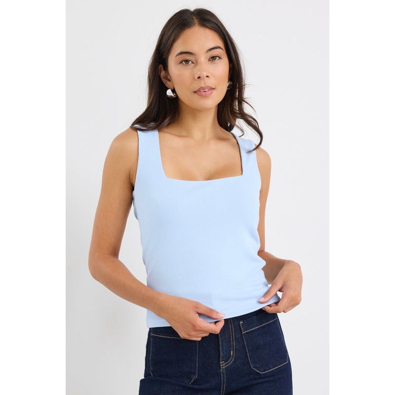 Positive Pale Blue Rib Square Neck Tank