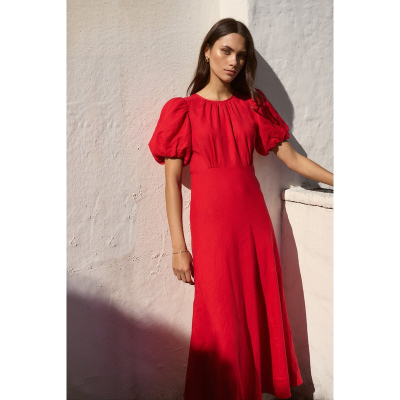 Stage Cherry Puff Sleeve Floaty Maxi Dress