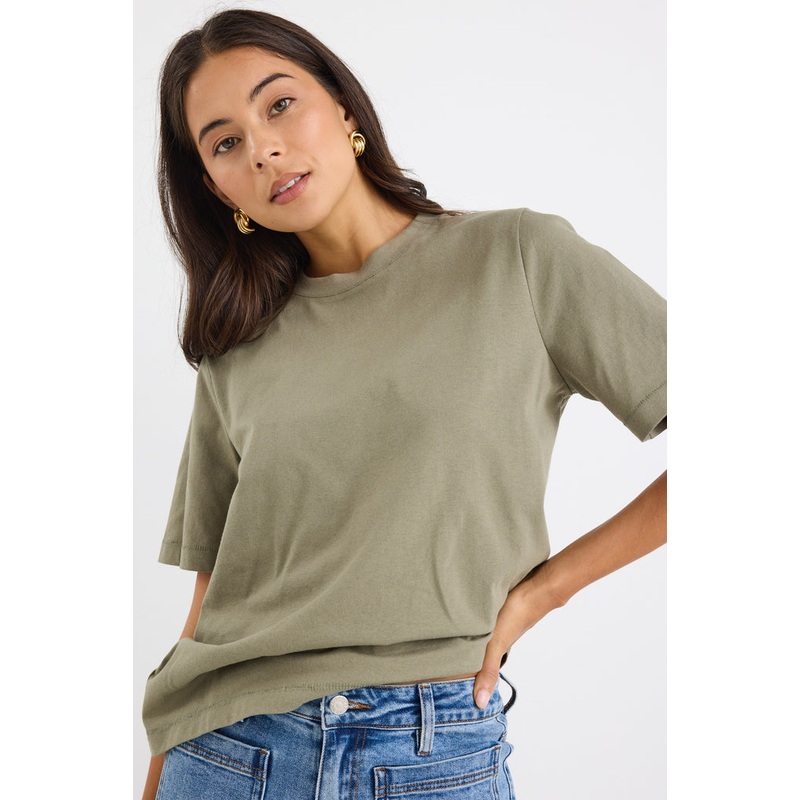 Street Khaki Crew Neck Short Sleeved Boxy SS Tee