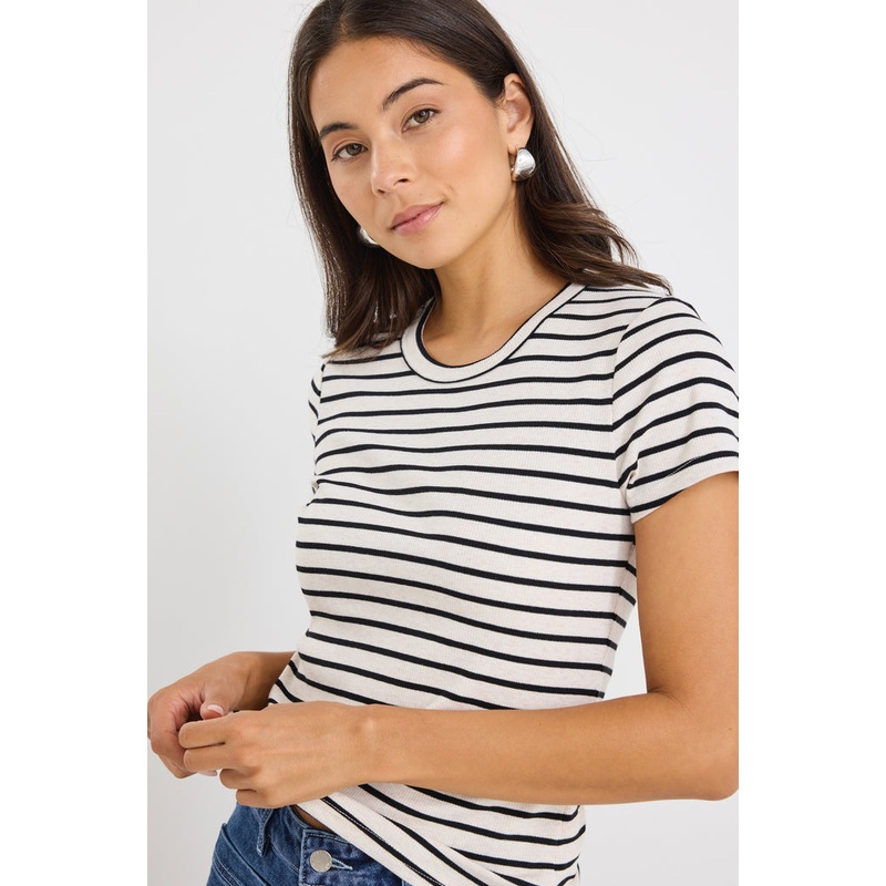 Study Black Ecru Stripe Rib Longer Baby Tee