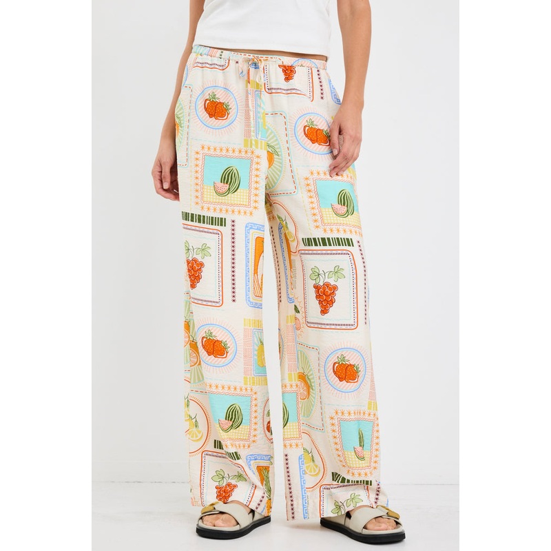 Travel Tropical Postcard Wide Leg Pull On Pants