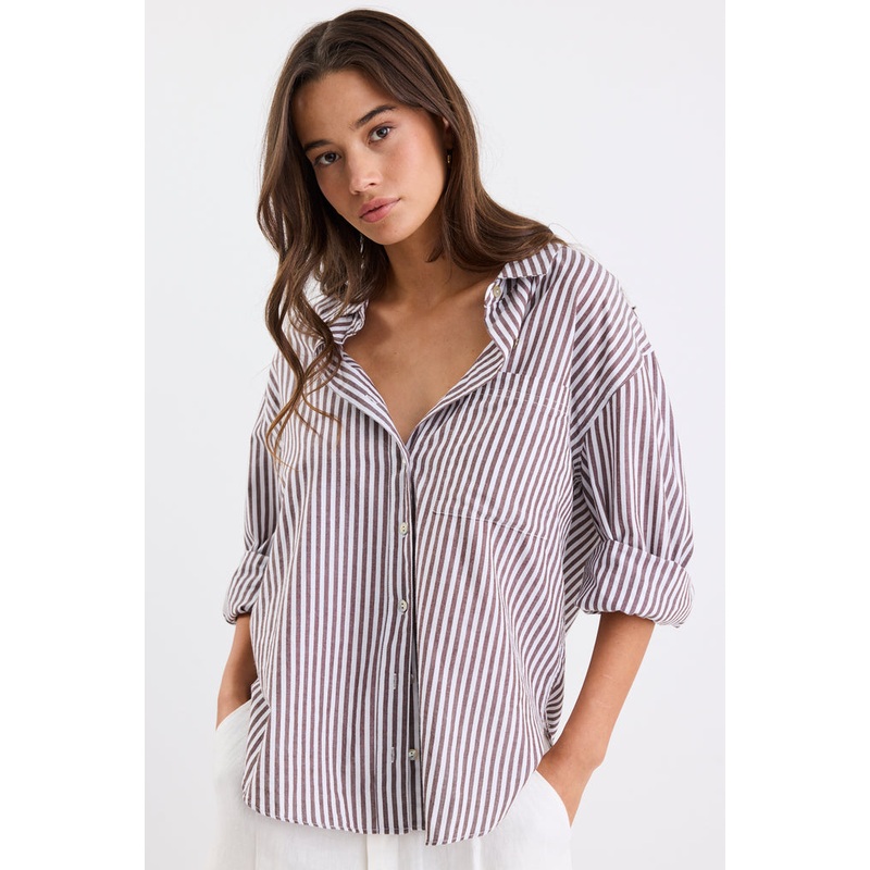 You Got This Chocolate Stripe Oversized Shirt