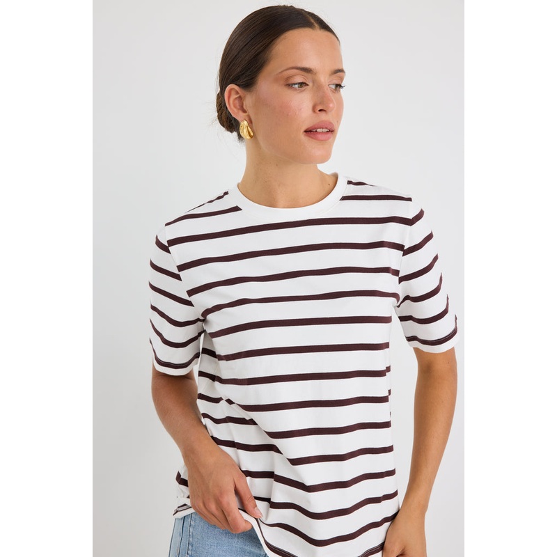Binding Chocolate White Stripe Boxy Fit Tee