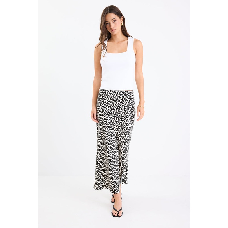 Cleo Geometric Satin Bias Cut Midi Skirt