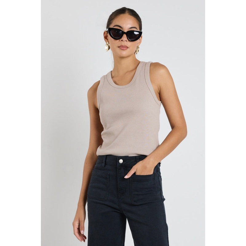 Cobble Taupe Rib Cutaway Tank
