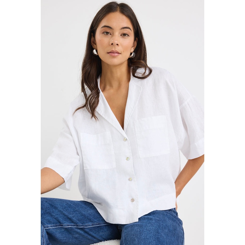Meander White Linen Boxy SS Shirt