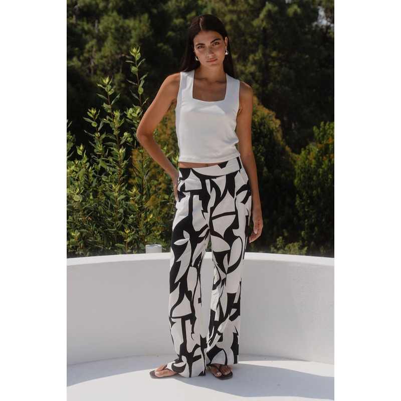 Metropolitan Black Ivory Cutout Print Wide Leg Pants