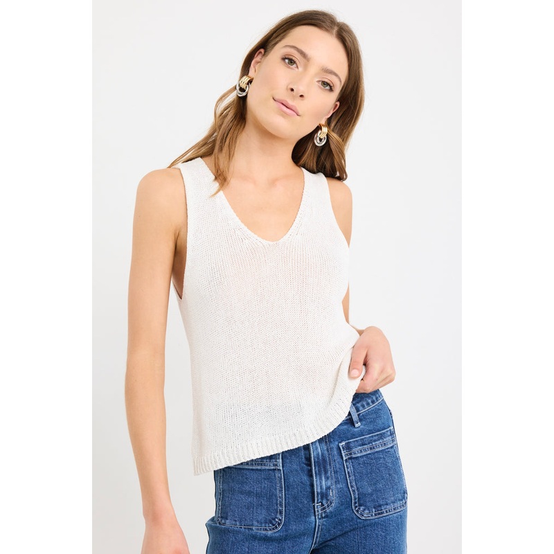 Settler Ivory V Neck Sleeveless Knit Top