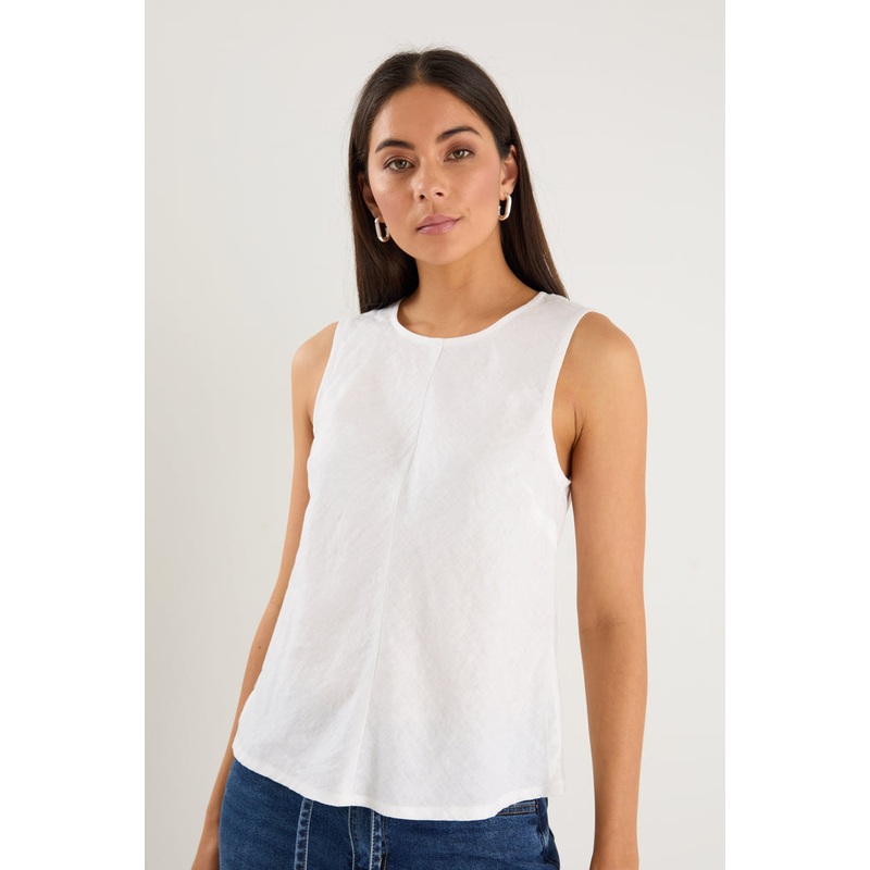 Shoreline Ivory Linen Bias Sleeveless Shell Top