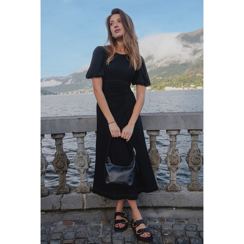 State Black Linen Blend SS Midi Dress