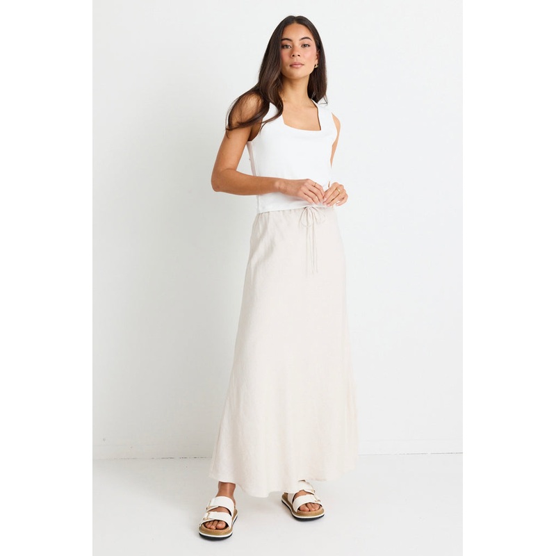 Summit Natural Linen Blend Tie Waist Bias Maxi Skirt