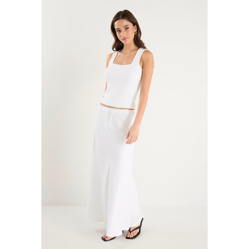Summit White Linen Blend Tie Waist Bias Maxi Skirt