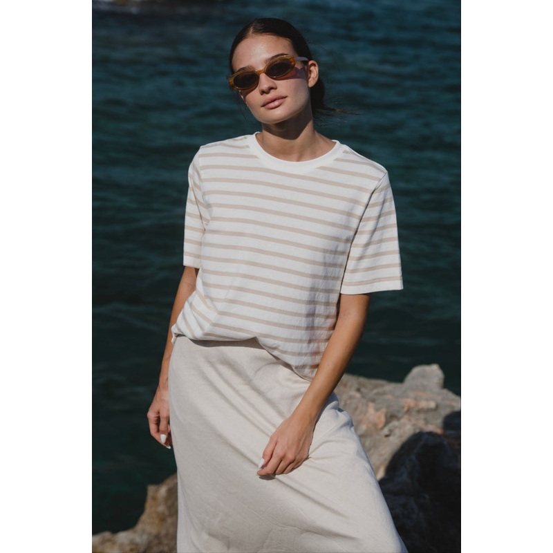 Binding White Natural Stripe Boxy Fit Tee
