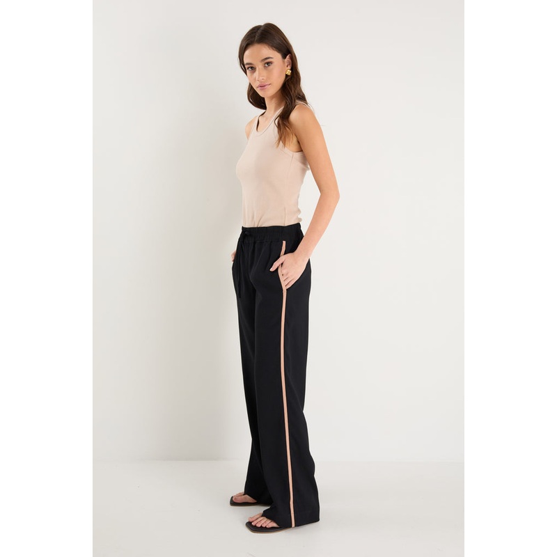 Confidant Black Side Stripe Crepe Wide Pants