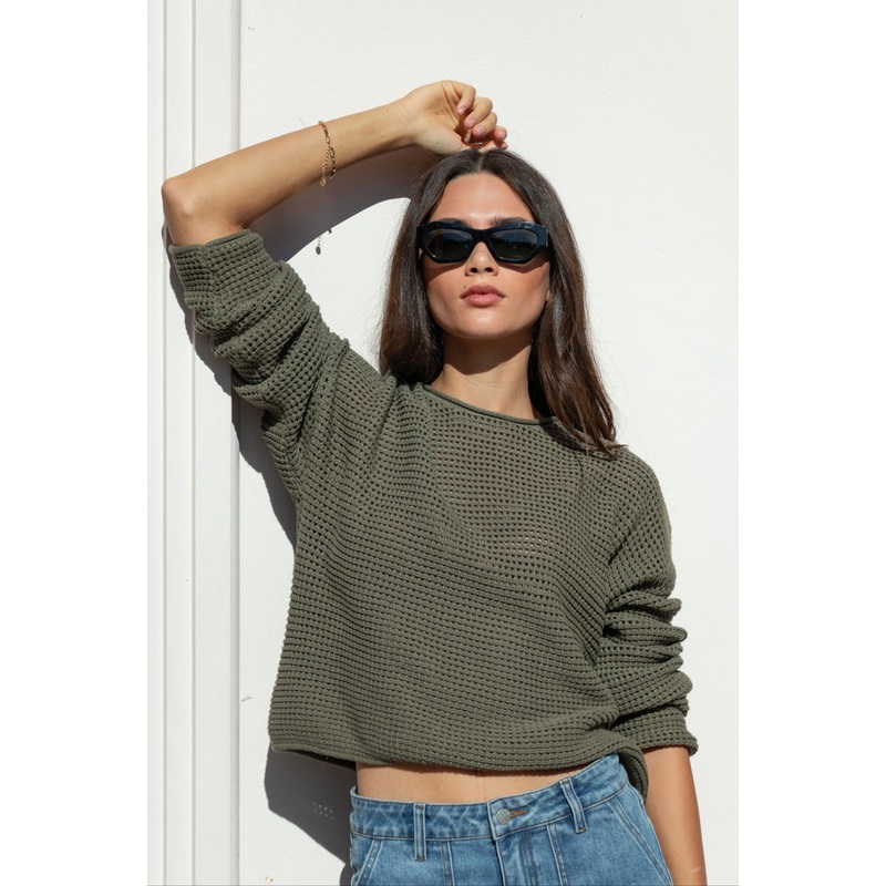 Dawn Soft Khaki Crochet Knit Jumper