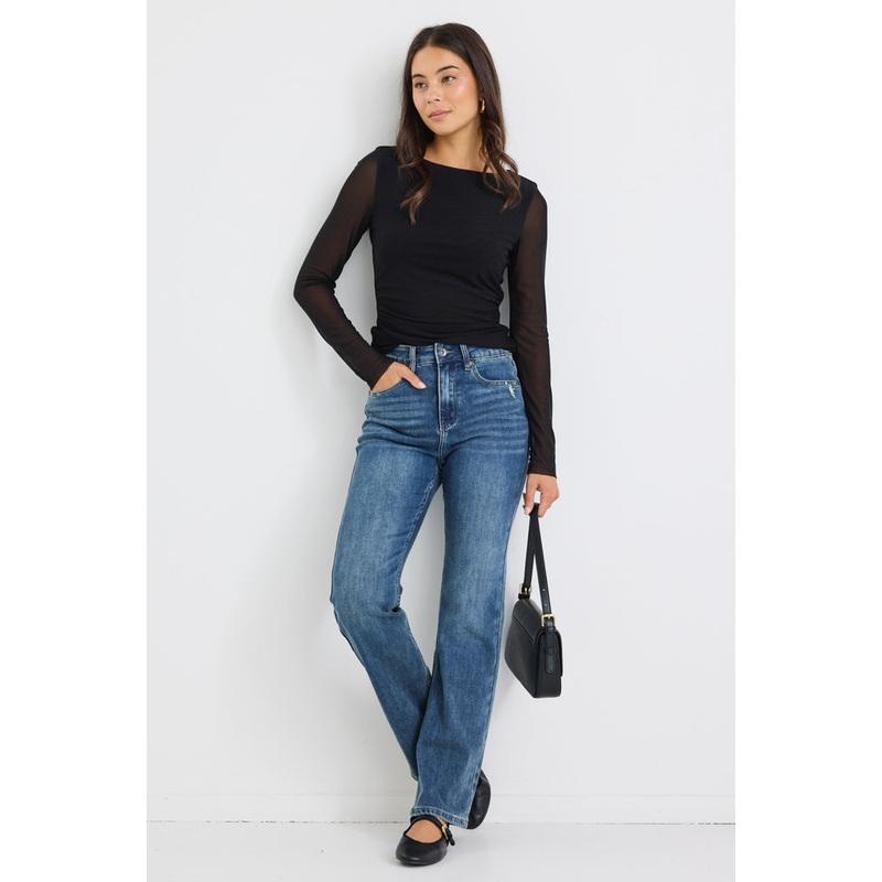 Farah Mid Blue High Rise Slim Straight Jean