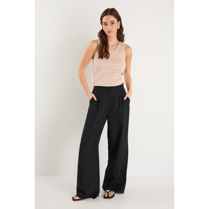 Guardian Black Linen Viscose Elastic Back Pants