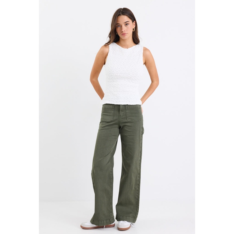Zoey Dark Khaki High Rise Wide Leg Pocket Jean