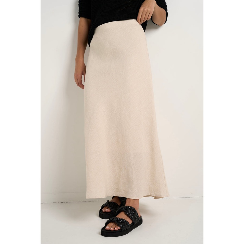 Bliss Natural Linen Bias Midi Skirt
