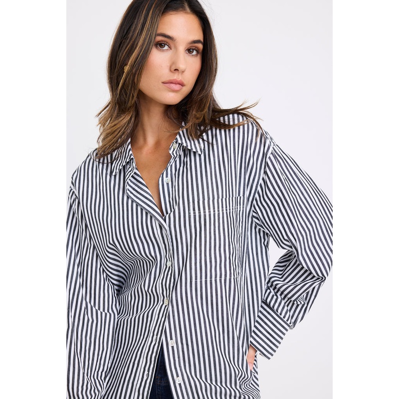You Got This Black Stripe Poplin Oversized Shirt