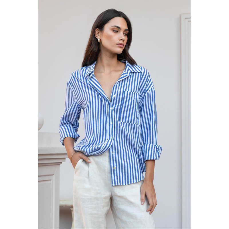 You Got This Blue Stripe Cotton Oversized Shirt