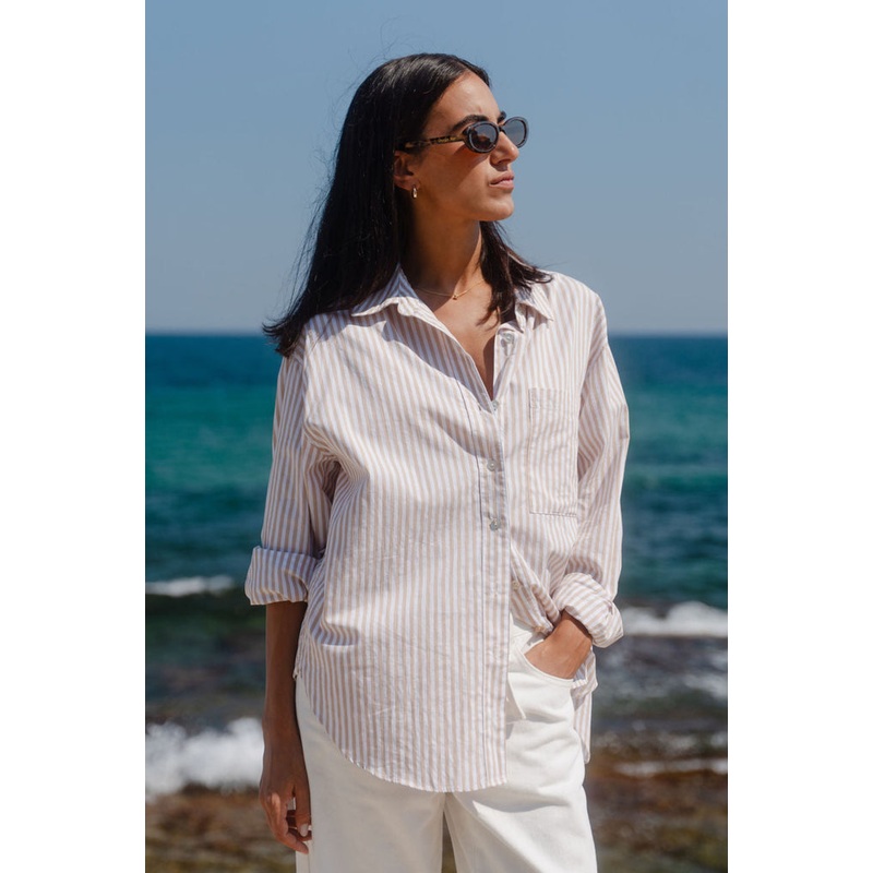 You Got This Ecru Stripe Poplin Oversized Shirt