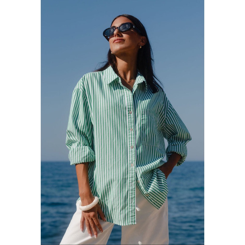 You Got This Green Stripe Poplin Oversized Shirt