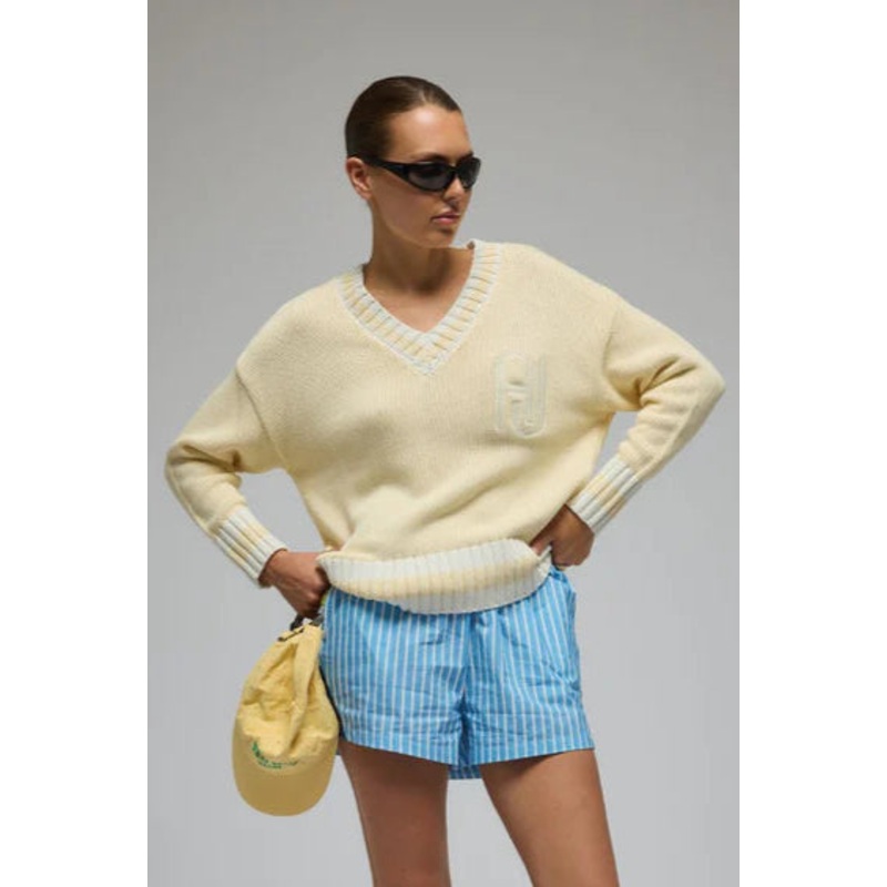 AJ Lemon Cream V Neck Knit Sweater