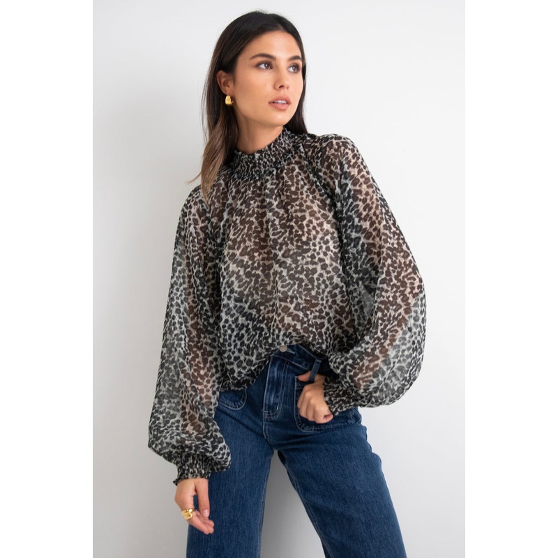 Emphatic Charcoal Animal Frill Front LS Top