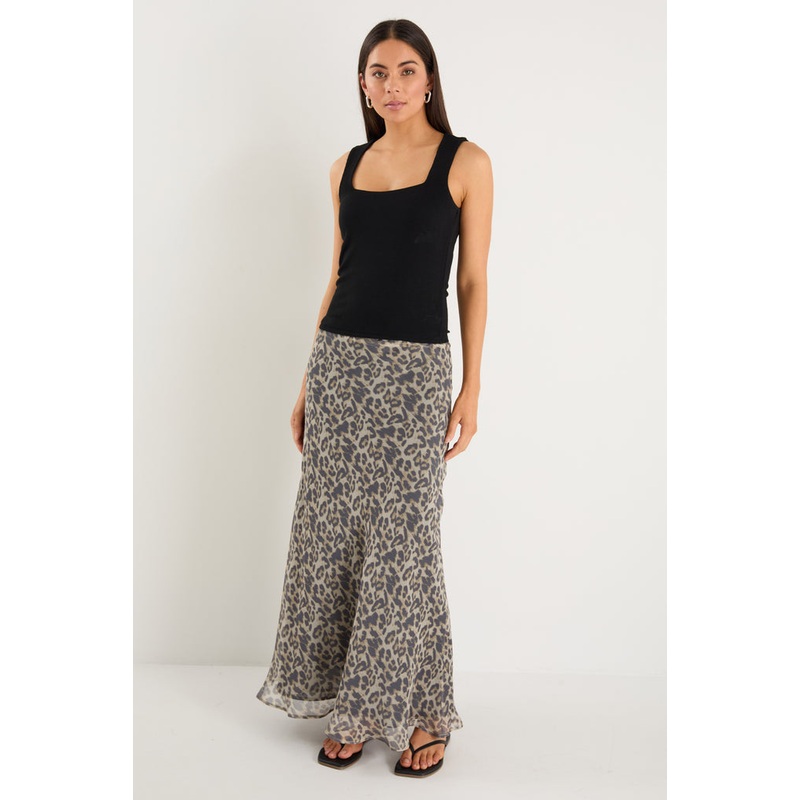 Gradual Leopard Print Bias Maxi Skirt