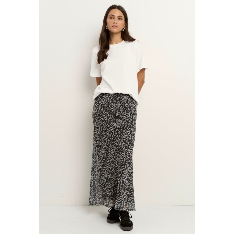 Reunite Charcoal Animal Tie Waist Bias Maxi Skirt