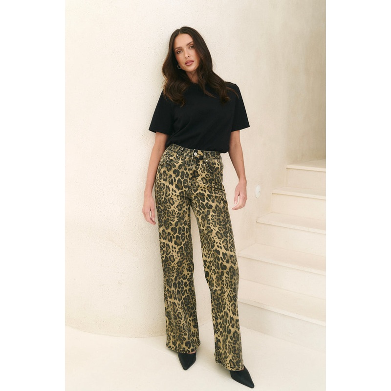 Richmond Leopard Mid Rise Wide Leg Jean
