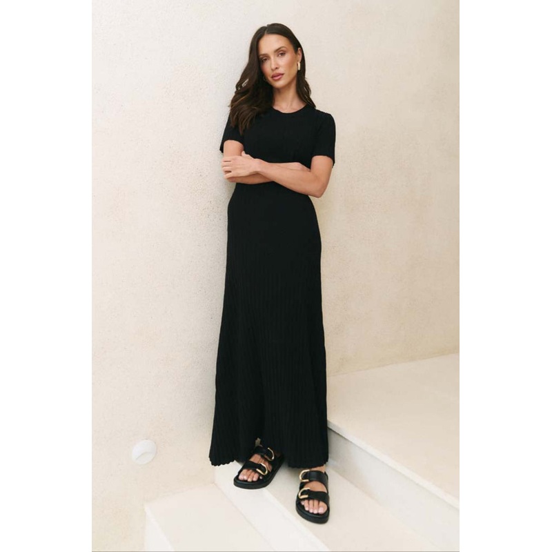 Taken Black Rib Crewneck SS Knit Dress